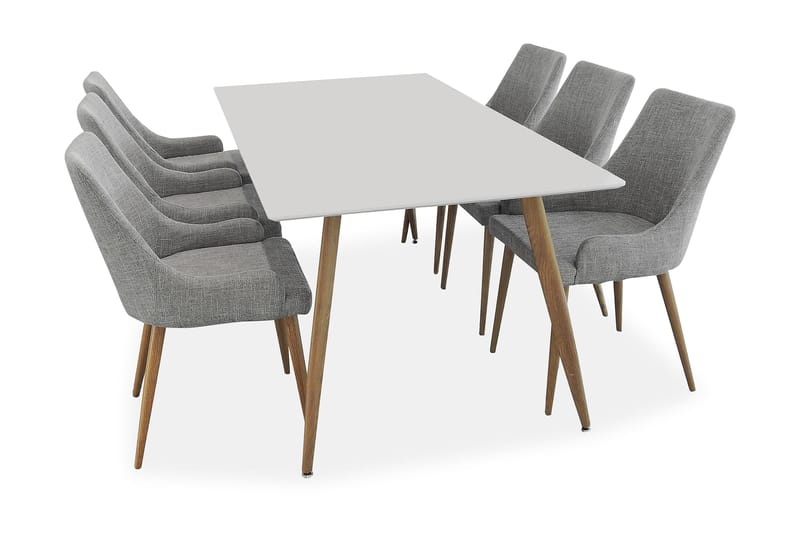 Pelle Spisebordssæt Eg/Hvid med 6 Stole - Møbler - Borde - Spisebordssæt