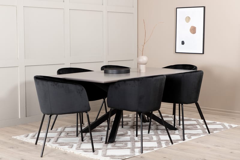 Penny Spisebordssæt 190 cm inkl 6 Berita Stole - Grå/Sort - Møbler - Borde - Spisebord og køkkenbord