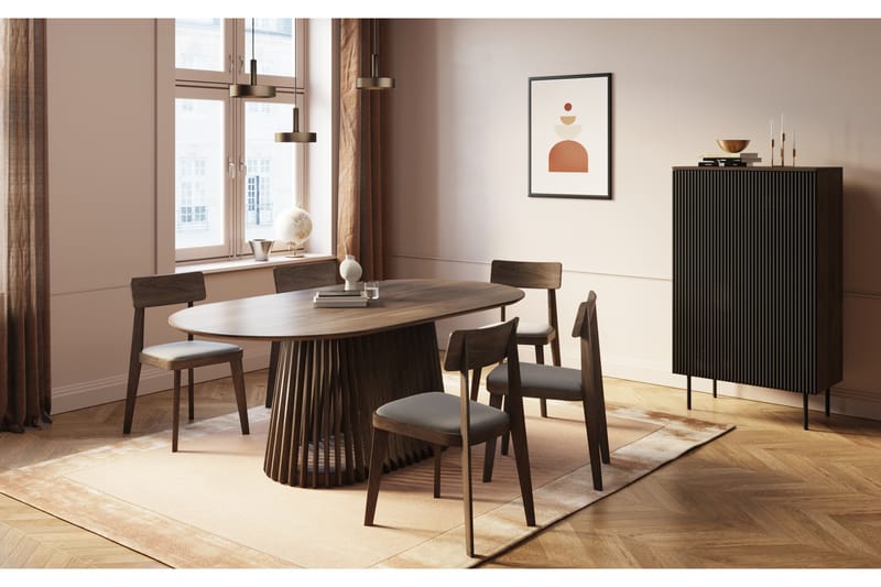 Peyra Spisebord 200 cm Ovalt med 6 st Edena Spisebordsstole - Natur - Møbler - Borde - Spisebordssæt