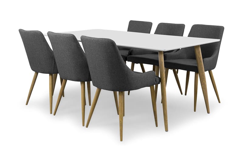 Pontus Spisebordssæt 180 med 6 Pelle Stole - Hvid/Mørkegrå/Eg - Havemøbler - Udendørsgruppe - Havesæt