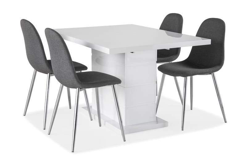 Ratliff Spisebordssæt 120x40cm m. 4 Nibe Stole - Hvid/Grå/Krom - Møbler - Borde - Spisebordssæt