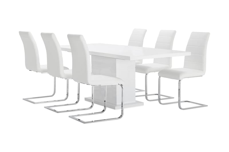 Ratliff Spisebordssæt 180 cm + 6 Sorado Stole - Hvid/Krom - Møbler - Borde - Spisebordssæt