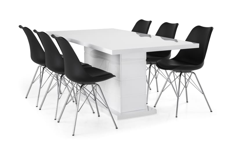 Ratliff Spisebordssæt 180x40cm m. 6 Shell Stole - Hvid/Sort/Krom - Møbler - Borde - Spisebordssæt