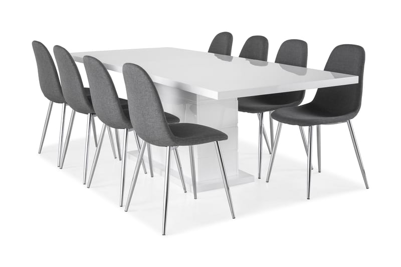 Ratliff Spisebordssæt 200x40cm m. 8 Nibe Stole - Hvid/Grå/Krom - Møbler - Borde - Spisebordssæt