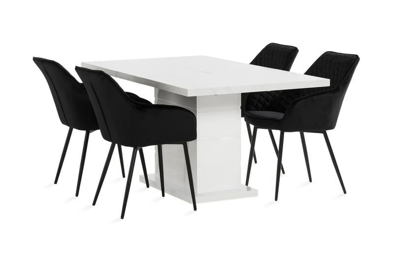 Ratliff Udvideligt Spisebordssæt 120 cm + 4 Valleviken Stol - Hvid/Sort - Møbler - Borde - Spisebordssæt