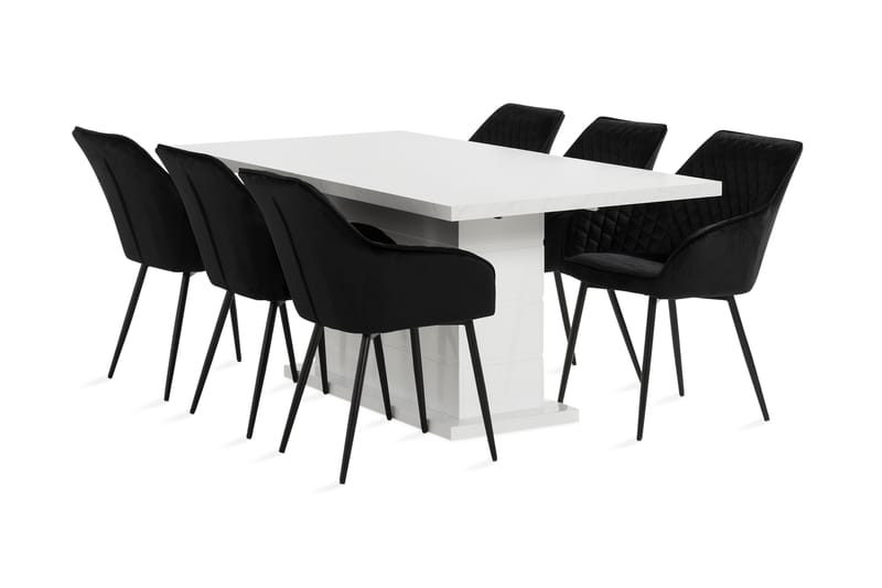 Ratliff Udvideligt Spisebordssæt 180 cm + 6 Valleviken Stol - Hvid/Sort - Møbler - Borde - Spisebordssæt