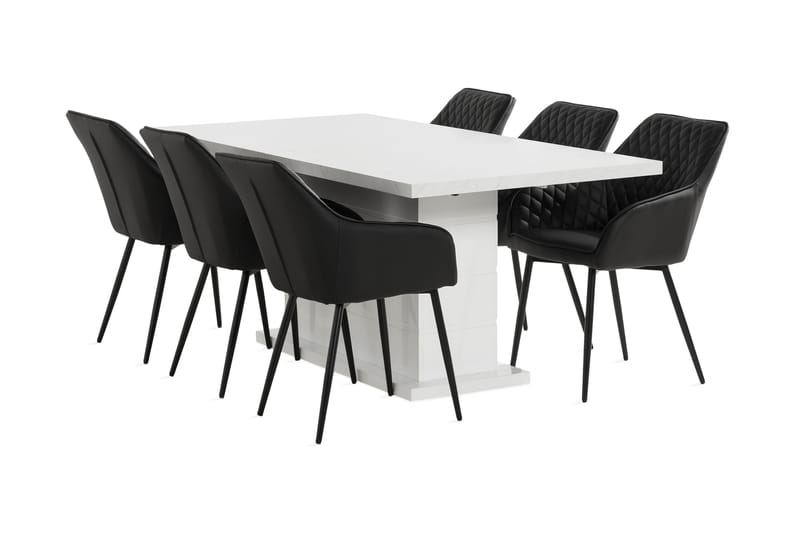 Ratliff Udvideligt Spisebordssæt 180 cm + 6 Valleviken Stol - Hvid/Sort - Møbler - Borde - Spisebordssæt