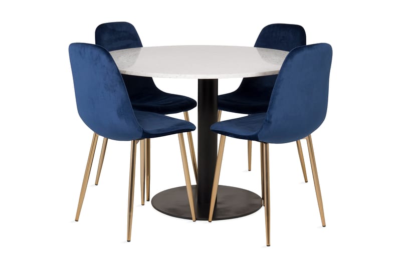 Razzia spisebordssæt med 4 Valeri køkkenstole velour - Hvid / Sort - Møbler - Borde - Spisebordssæt
