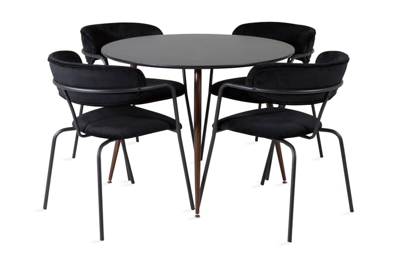 Ridones Spisebordssæt inkl 4 Arcarazo Lænestole - Sort/Brun - Møbler - Borde - Spisebordssæt