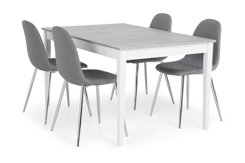 Romeo Spisebordssæt 140 cm Beton med 4 Nibe Stole - Hvid/Grå/Krom - Møbler - Borde - Spisebordssæt