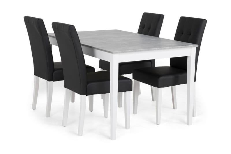 Romeo Spisebordssæt 140 cm med 4 Viktor Stole - Beton/Hvid/Sort - Møbler - Borde - Spisebordssæt