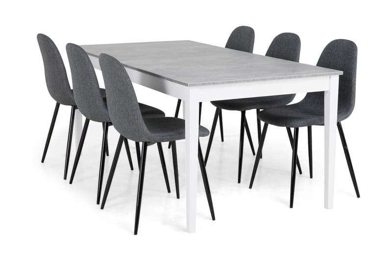 Romeo Spisebordssæt 180 cm Beton med 6 Nibe Stole - Hvid/Grå/Sort - Møbler - Borde - Spisebordssæt