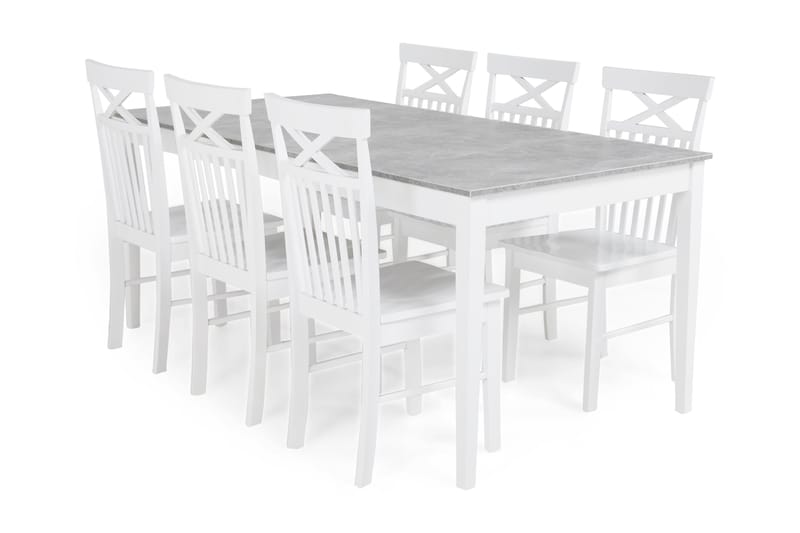 Romeo Spisebordssæt 180 cm med 6 Michigan Stole - Beton/Hvid - Møbler - Borde - Spisebordssæt