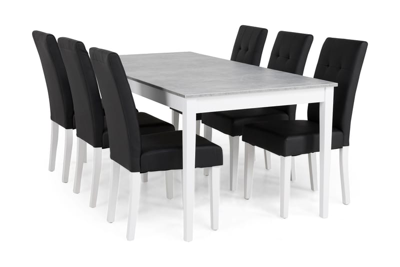 Romeo Spisebordssæt 180cm Beton med 6 Viktor Stole - Hvid/Sort PU - Møbler - Borde - Spisebordssæt