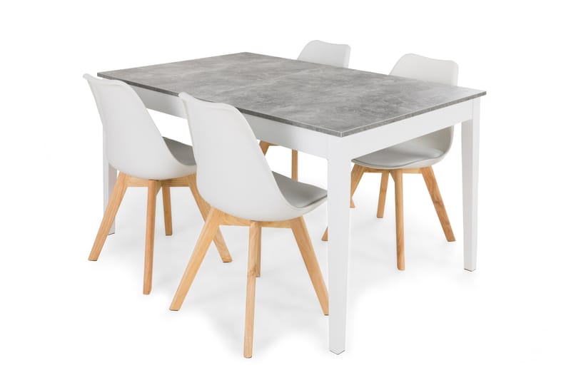Romeo Spisebordssæt Med 4 stk Stil Stol - Beton/Hvid - Møbler - Borde - Spisebordssæt