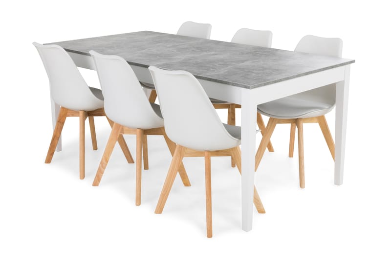 Romeo Spisebordssæt Med 6 stk Stil Stol - Beton/Hvid - Møbler - Borde - Spisebordssæt
