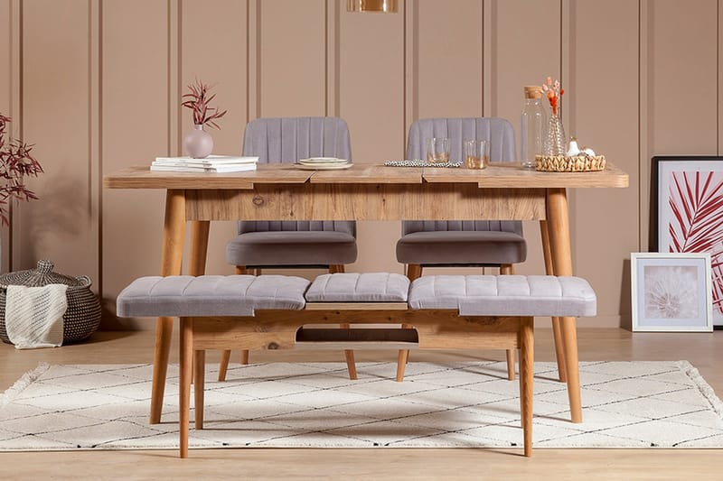 Shundrea Spisebordssæt 4 dele 75 cm - Træ/natur/Mørkeblå - Møbler - Borde - Spisebordssæt
