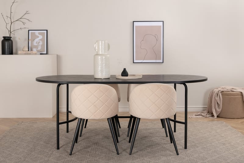 Skate ovalt spisebord med 4st Velvet spisebordsstol - Møbler - Borde - Spisebordssæt