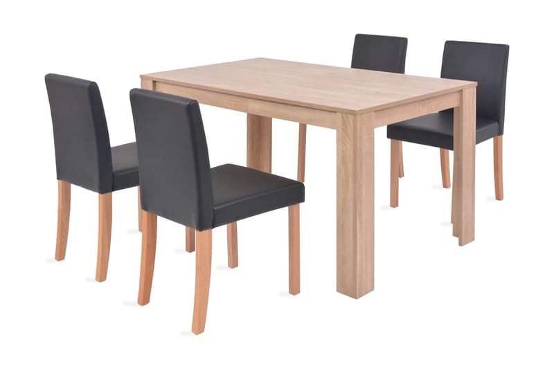 Spisebord Og -Stole 5 Dele Kunstlæder Egetræ Sort - Brun - Møbler - Borde - Spisebordssæt