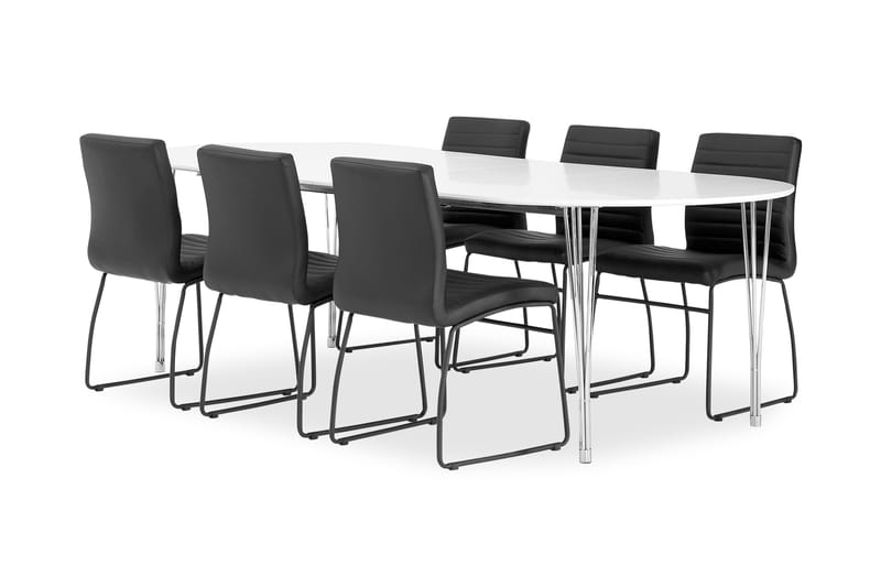 Tyson Spisebordssæt 160 cm + 6 Dewar Stol - Hvid/Krom/Sort - Møbler - Borde - Spisebordssæt