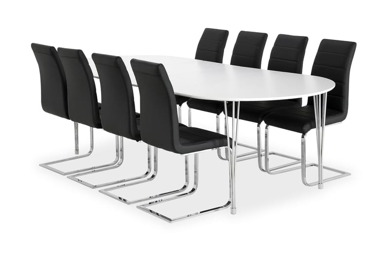 Tyson Spisebordssæt 160 cm + 8 Sorado Stol - Hvid/Sort/Krom - Møbler - Borde - Spisebordssæt