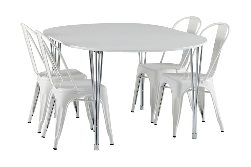 Tyson Udvideligt Spisebordssæt 160 cm med 4 Amparo Stol - Hvid/Krom - Møbler - Borde - Spisebordssæt
