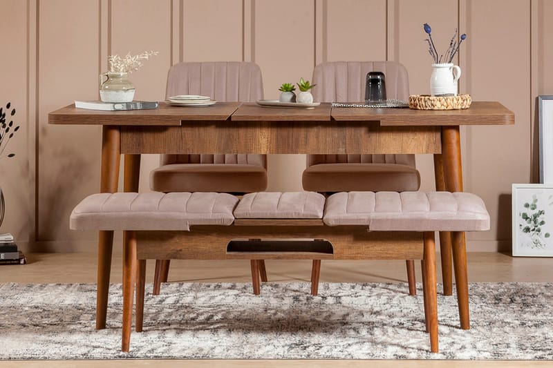 Valsot Udvideligt Spisebordssæt 129 cm - Hvid/Mørkebrun - Møbler - Borde - Spisebordssæt