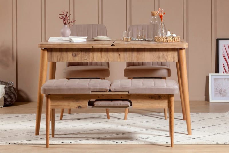 Valsot Udvideligt Spisebordssæt 129 cm - Natur/Grå/Brun - Møbler - Borde - Spisebordssæt