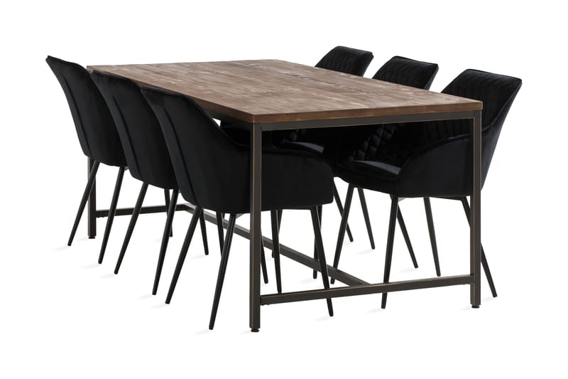 Wilmer Spisebordssæt 180 cm inkl 6 Valleviken Armstole - Sort/Brun - Møbler - Borde - Spisebordssæt