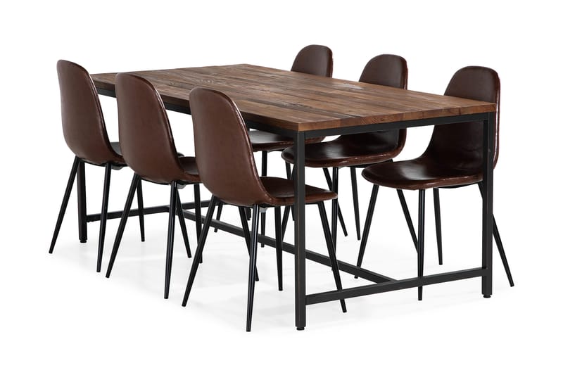 Wilmer Spisebordssæt 180 cm med 6 Nibe Stol - Rustik Elm/Sort/Brun - Møbler - Borde - Spisebordssæt