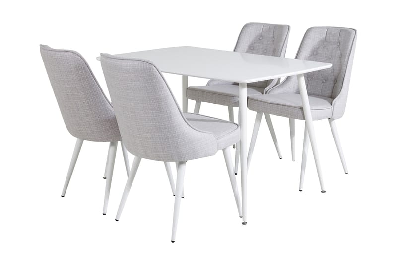 Ypas Spisebordssæt 120 cm inkl 4 Valera Stole - Hvid/Grå - Møbler - Borde - Spisebordssæt