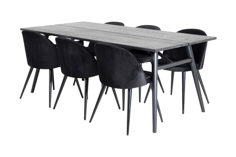 Zenazmi Spisebordssæt 195 cm inkl 6 Valeri Velourstole - Sort - Møbler - Borde - Spisebordssæt