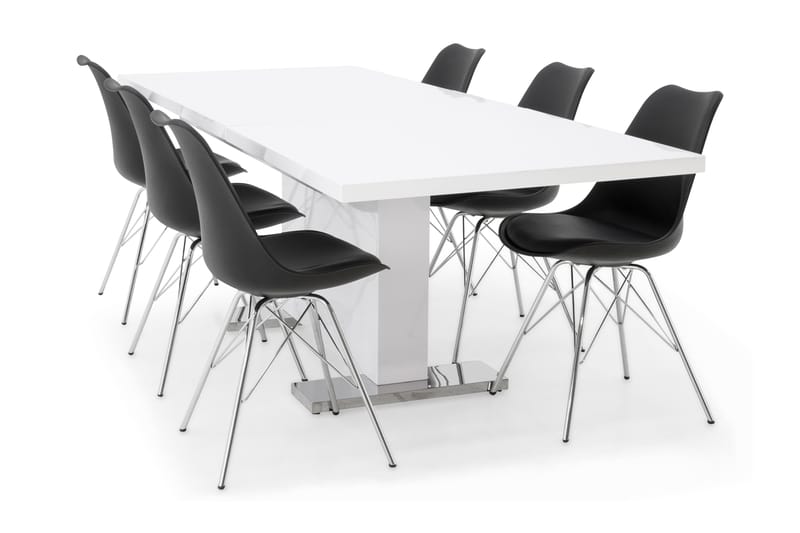 Zion Spisebordssæt med 6 Shell Stole - Sort/Krom - Møbler - Borde - Spisebordssæt