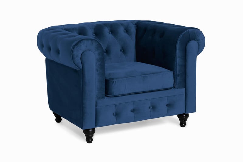 Chesterfield Lyx Lænestol - Blå Velour - Møbler - Lænestole & puffer - Lænestole