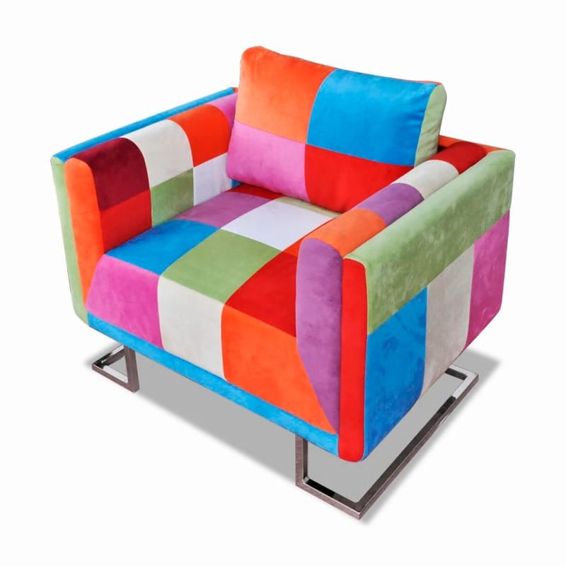 Kubelænestol Med Forkromede Ben Patchworkdesign Stof - Flerfarvet - Møbler - Lænestole & puffer - Lænestole