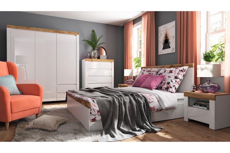 Holten Soveværelse sæt 99x42 cm - Hvid Højglans / Eg - Møbler - Møbelsæt - Møbelsæt til soveværelse