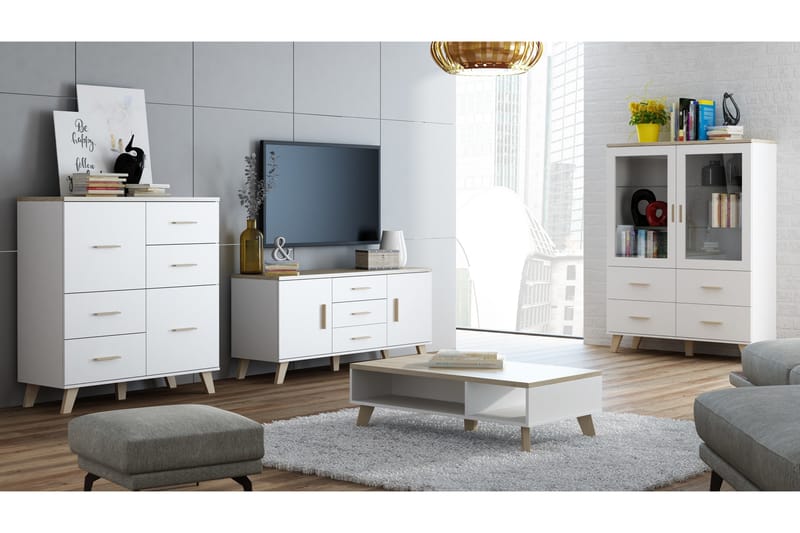 Lottana 2 Møbelsæt til Stuen - Hvid/Sonoma Eg - Møbler - TV-Borde & Mediemøbler - TV-borde