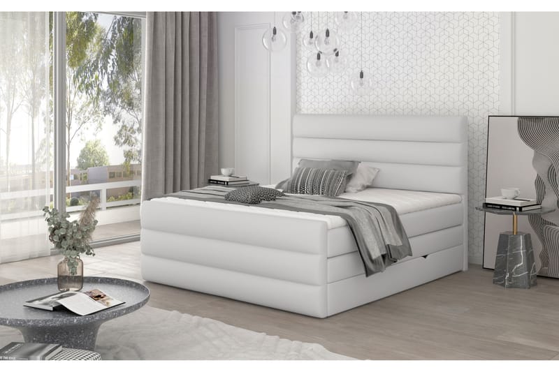 Ecande Sengepakke 140x200 cm - Læder/Hvid - Møbler - Senge - Komplet sengepakke
