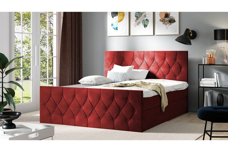Kontinentalseng 187x216 cm - Rød - Møbler - Senge - Komplet sengepakke