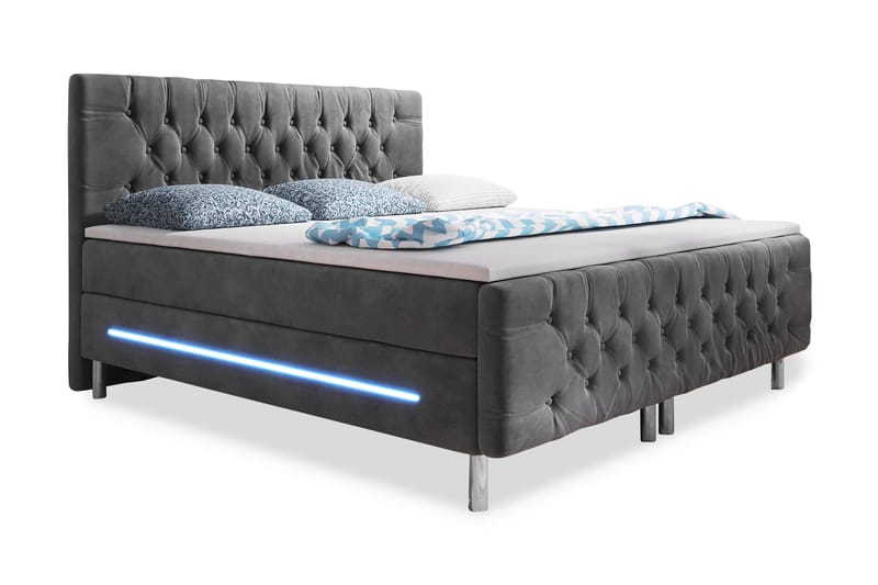 Chester Sengepakke 160x200 LED-belysning Velour - Grå - Møbler - Sofaer - Sofa med chaiselong