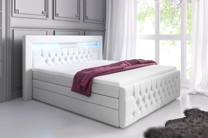 Franco Lyx Sengepakke 140x200LED-belysning - Hvid/Kunstlæder - Møbler - Senge - Komplet sengepakke
