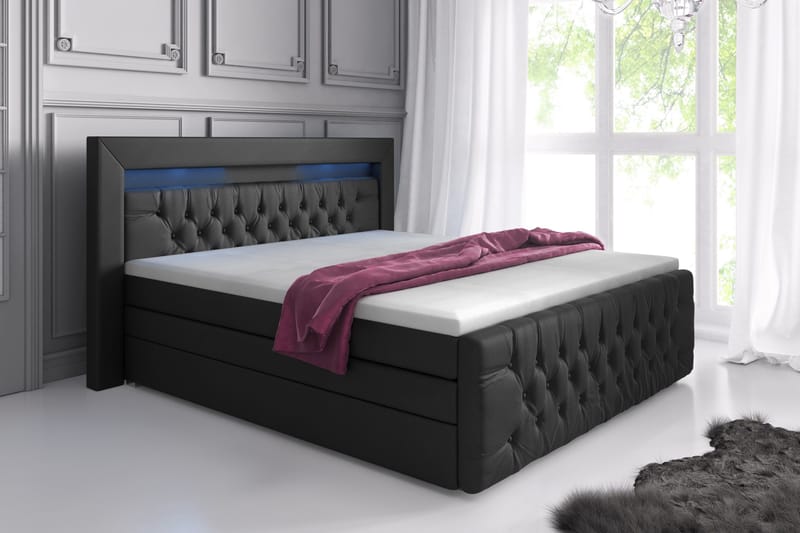 Franco Lyx Sengepakke 160x200LED-belysning - Sort/Kunstlæder - Møbler - Senge - Komplet sengepakke