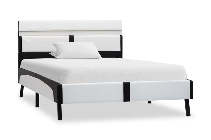 Sengestel 90 x 200 cm kunstlæder hvid og sort - Hvid - Møbler - Senge - Sengeramme & sengestel