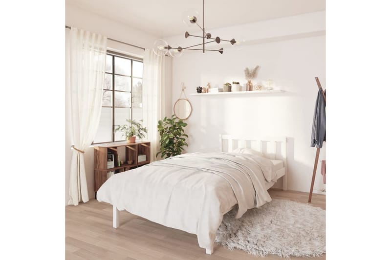 sengestel 90x190 cm UK Single massivt fyrretræ hvid - Hvid - Møbler - Senge - Sengeramme & sengestel