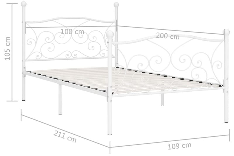 sengestel med lamelbund 100 x 200 cm metal hvid - Hvid - Møbler - Senge - Sengeramme & sengestel