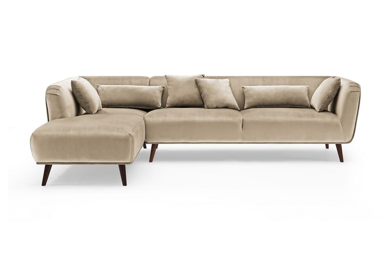Richie 4-Pers. Veloursofa med 4-Pers. Chaiselong - Beige/Sort - Møbler - Sofaer - Chaiselongsofa - 4-personers sofa med chaiselong