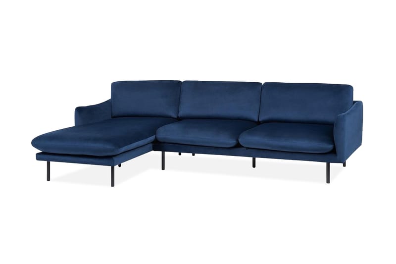 Woodal hjørnesofa velour - Blå - Møbler - Sofaer - Sofa med chaiselong - 4-personers sofa med chaiselong