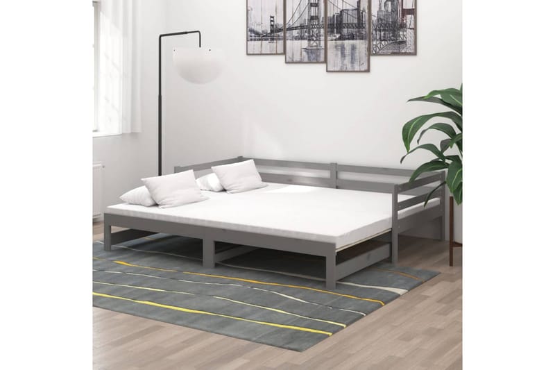 daybed med udtræk 2x(90x200) cm massivt fyrretræ grå - Grå - Møbler - Sofaer - Daybed