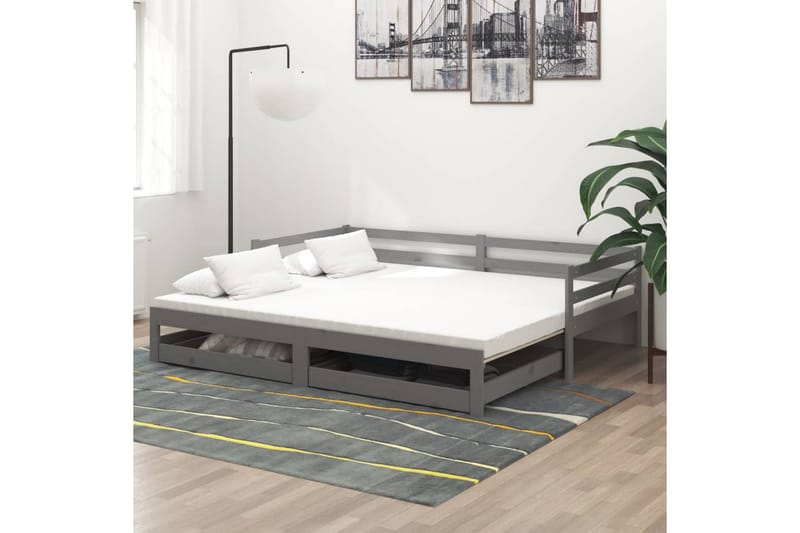 daybed med udtræk 2x(90x200) cm massivt fyrretræ grå - Grå - Møbler - Sofaer - Daybed