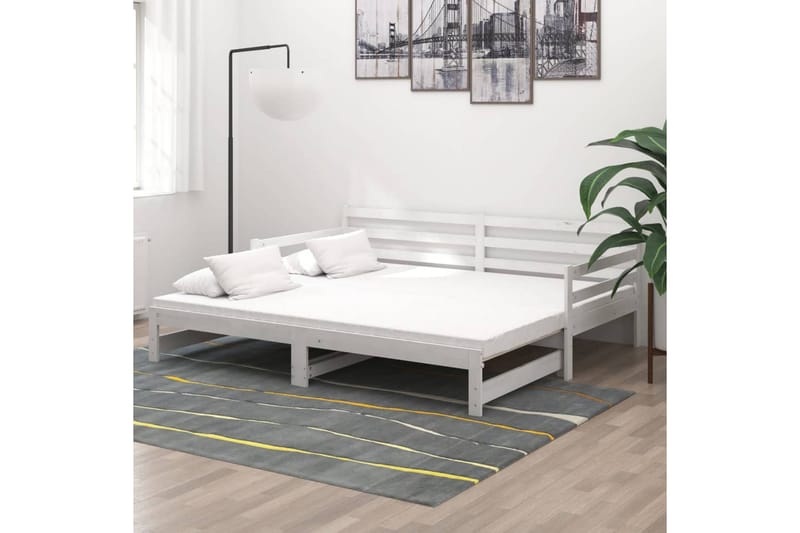 daybed med udtræk 2x(90x200) cm massivt fyrretræ hvid - Hvid - Møbler - Sofaer - Daybed